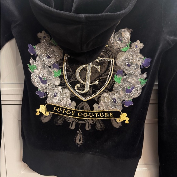 Juicy Couture Black Velour Zip Hoodie with Gold Zip - Picture 2 of 2